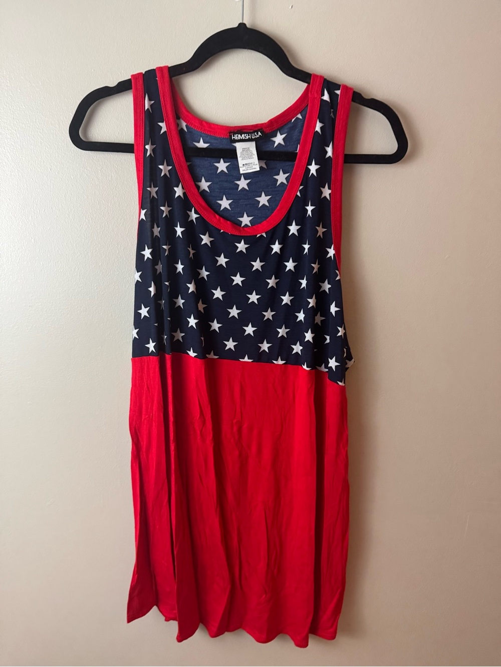 NWOT HEIMISH USA Navy Star Print Tank with Red Trim 4th of July 3XL